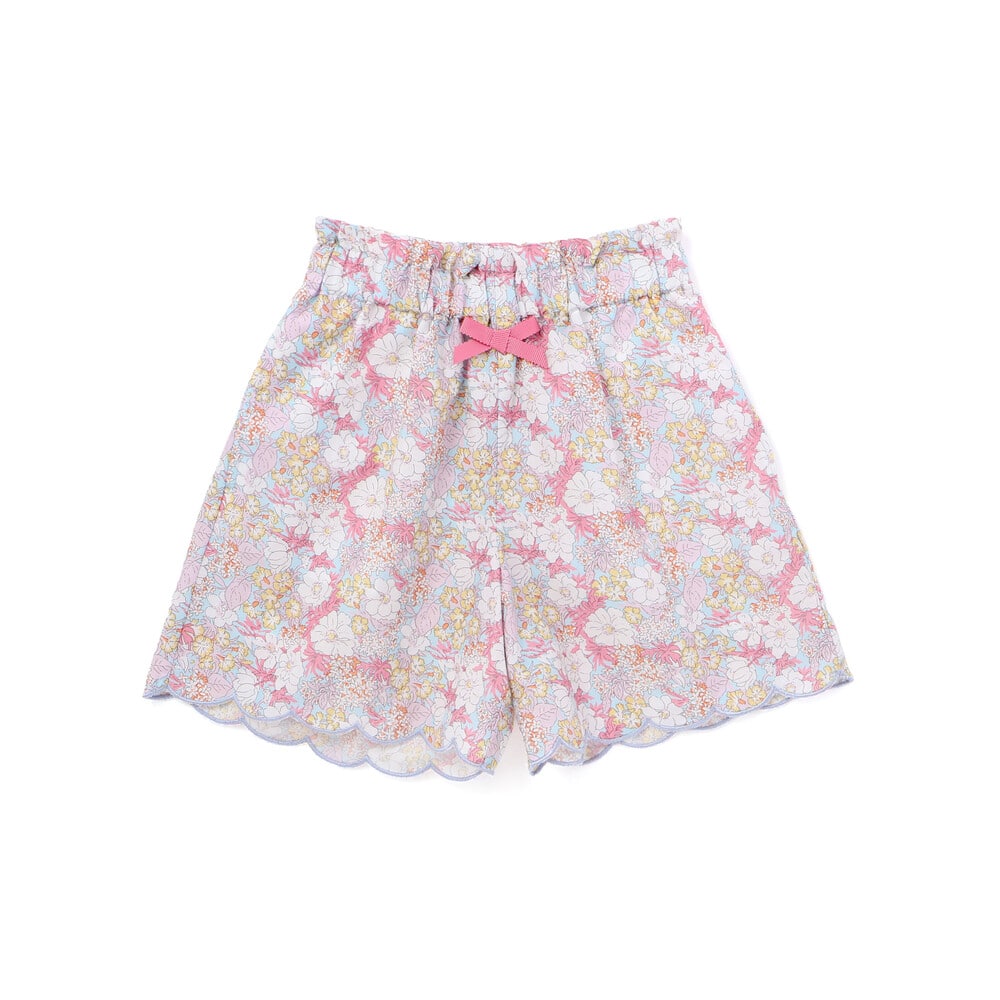 裾スカラップシャンブレー&花柄ショートパンツ(90~130cm) ピンク系 90cm