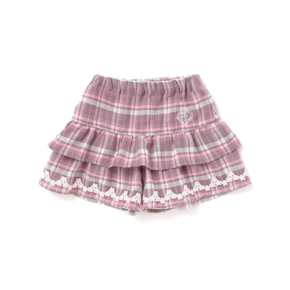 【スラプリ】切り替えフリルチェック柄キュロット(90~130cm) ピンク系 90cm