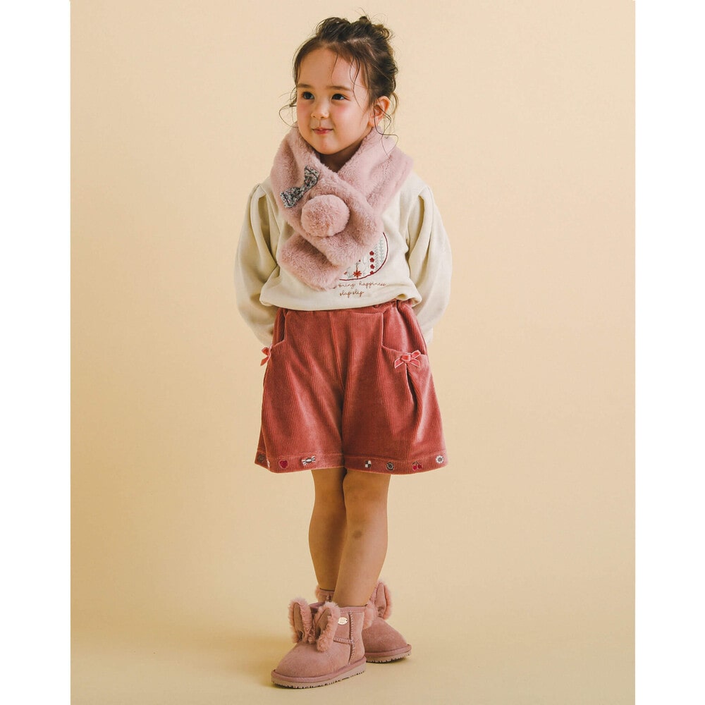 うさぎ くま ネコ アニマル ファー リボン マフラー オフホワイト ワンサイズ