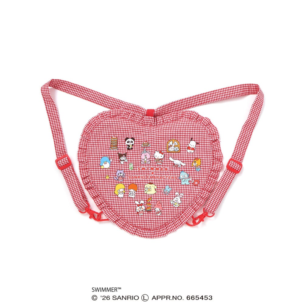 【SWIMMERxサンリオキャラクターズxSLAPSLIP】フリル付きハートリュック レッド系 ワンサイズ