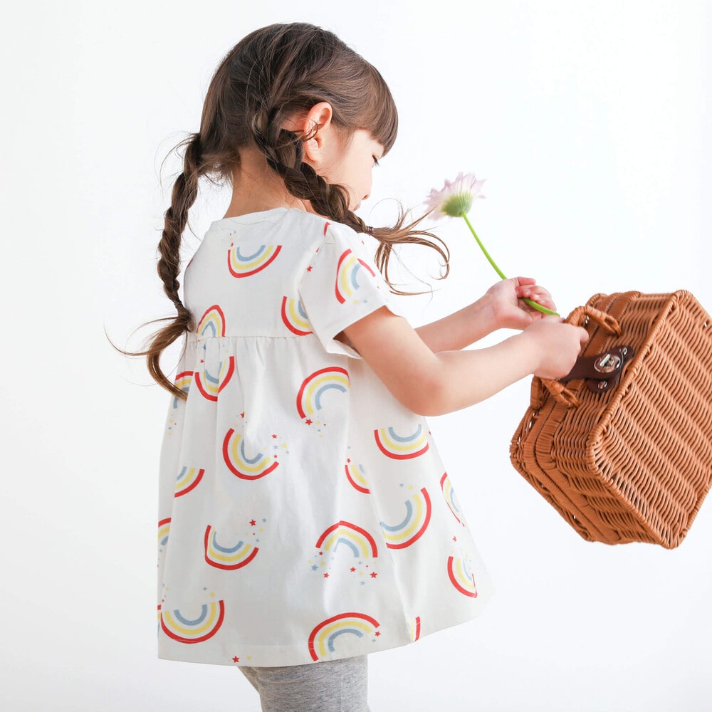 お揃い】リボン付き総柄プリントギャザーTシャツ(80~130cm)(80cm