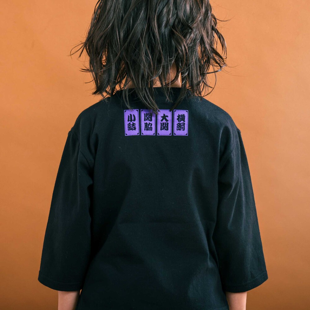 天竺シャンブレーチェック切り替え7分袖Tシャツ(80~130cm) ブラック 80cm