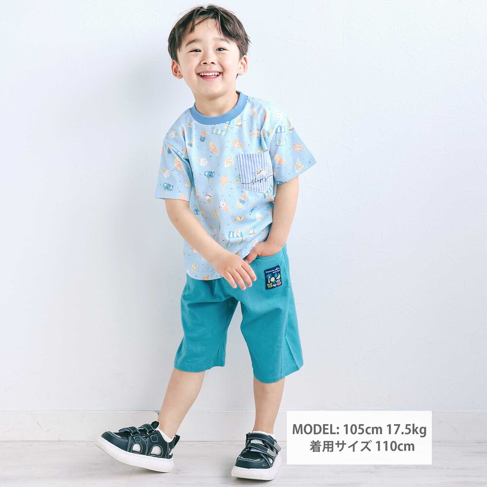 総柄プリント胸ポケット刺しゅう半袖Tシャツ(80~130cm) イエロー系 80cm