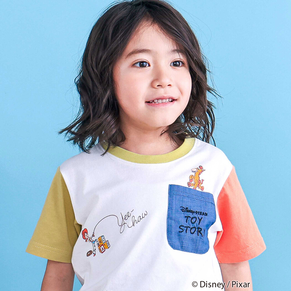 【トイ・ストーリー(Toy Story)コレクション】キャラクタープリントバイカラー半袖Tシャツ(80~130cm) ホワイト 80cm