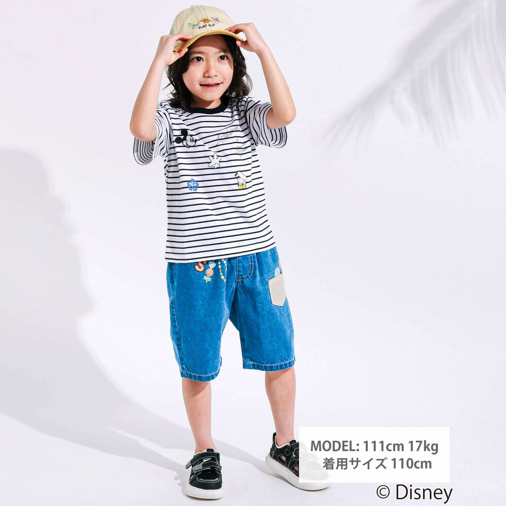 【ディズニーコレクション】キャラクター刺しゅうボーダー半袖Tシャツ(80~130cm) ピンク系 80cm