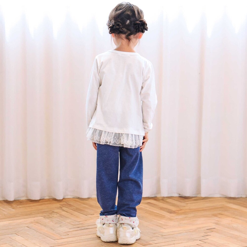 イチゴ刺しゅう裾フリル長袖Tシャツ(80~130cm) ピンク 80cm
