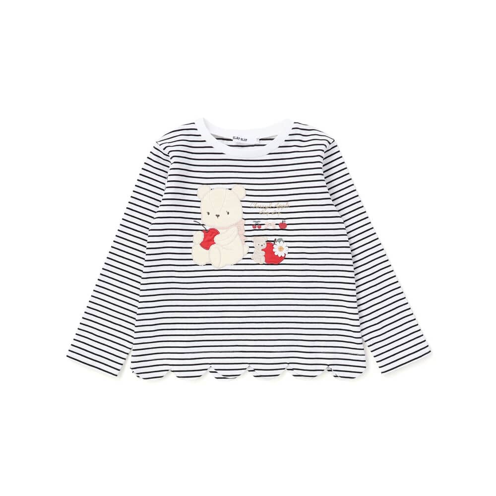 裾スカラップウサギクマネコモチーフ長袖Tシャツ(80~130cm) ブラック系 80cm