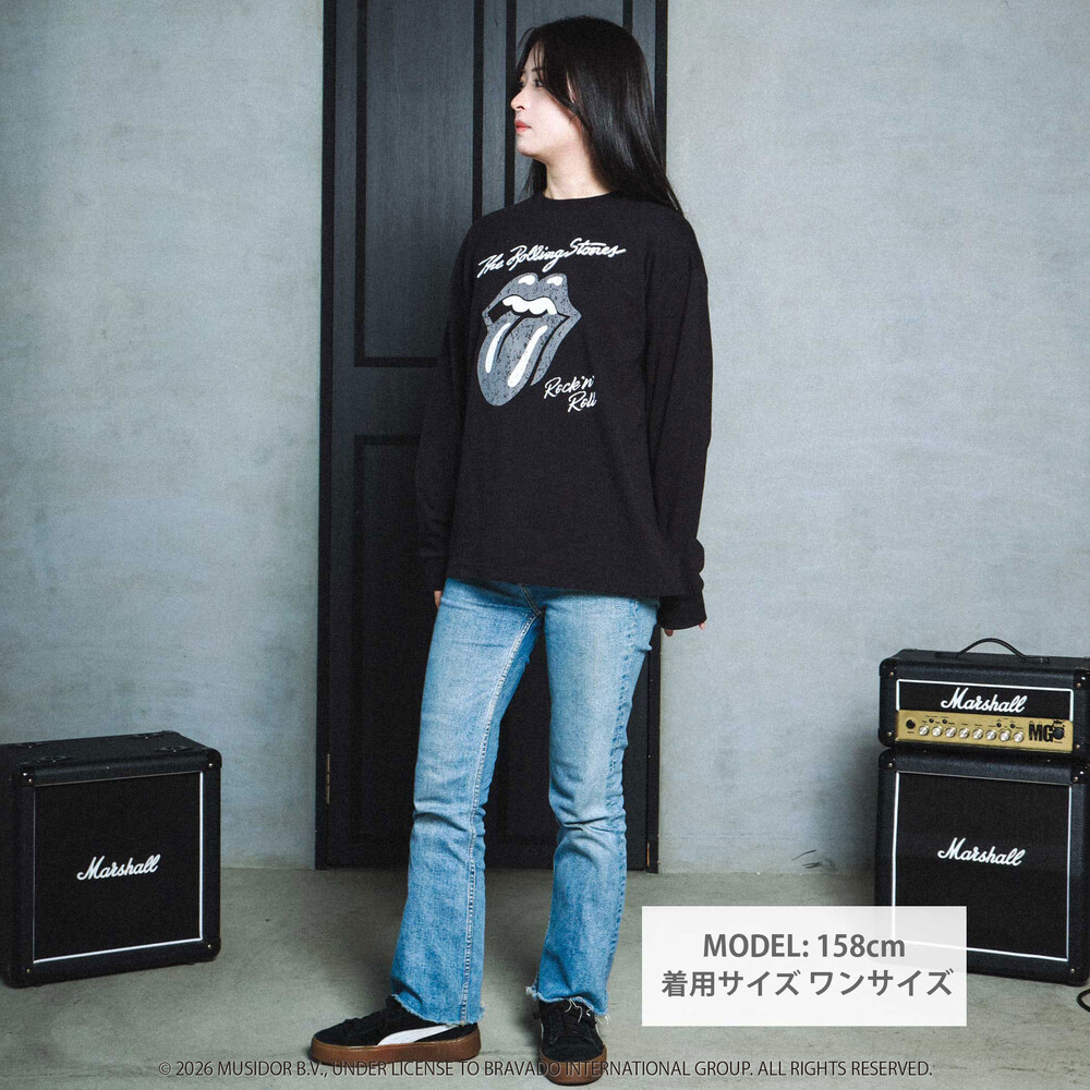 【ザ・ローリング・ストーンズxSLAP】フロントxバックロゴプリント長袖Tシャツ大人 オフホワイト ワンサイズ