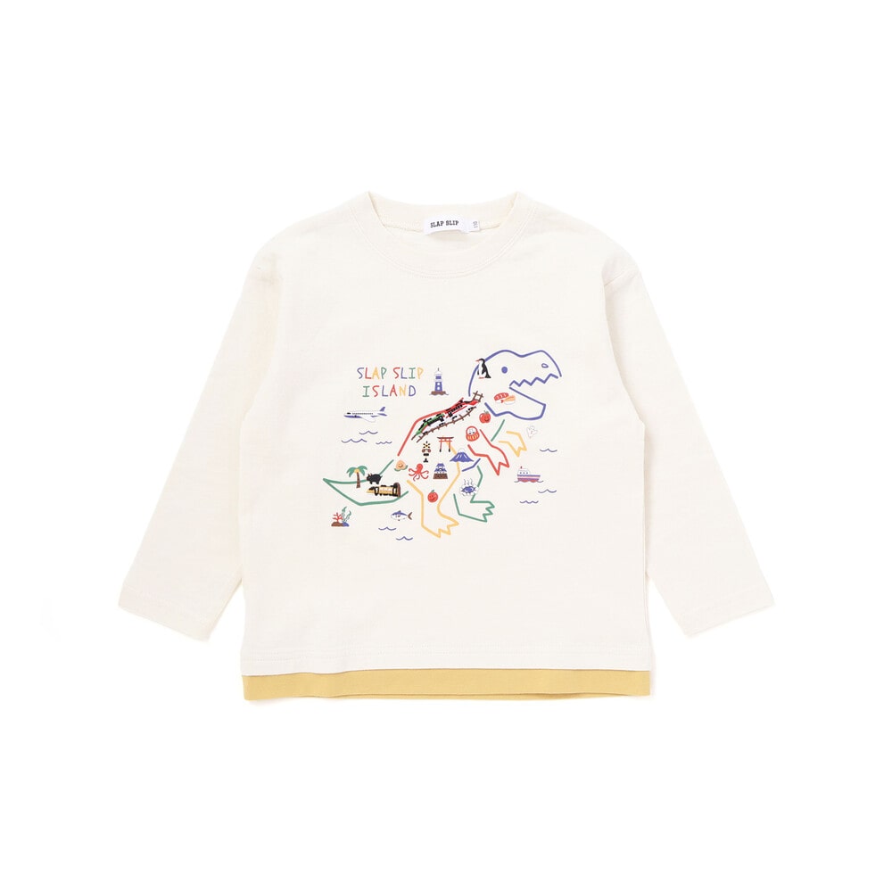 恐竜地図長袖Tシャツ(80~130cm) オフホワイト 80cm