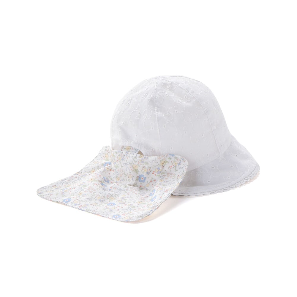 日よけ&レース付き帽子ベビー(46~48cm) ホワイト 46cm
