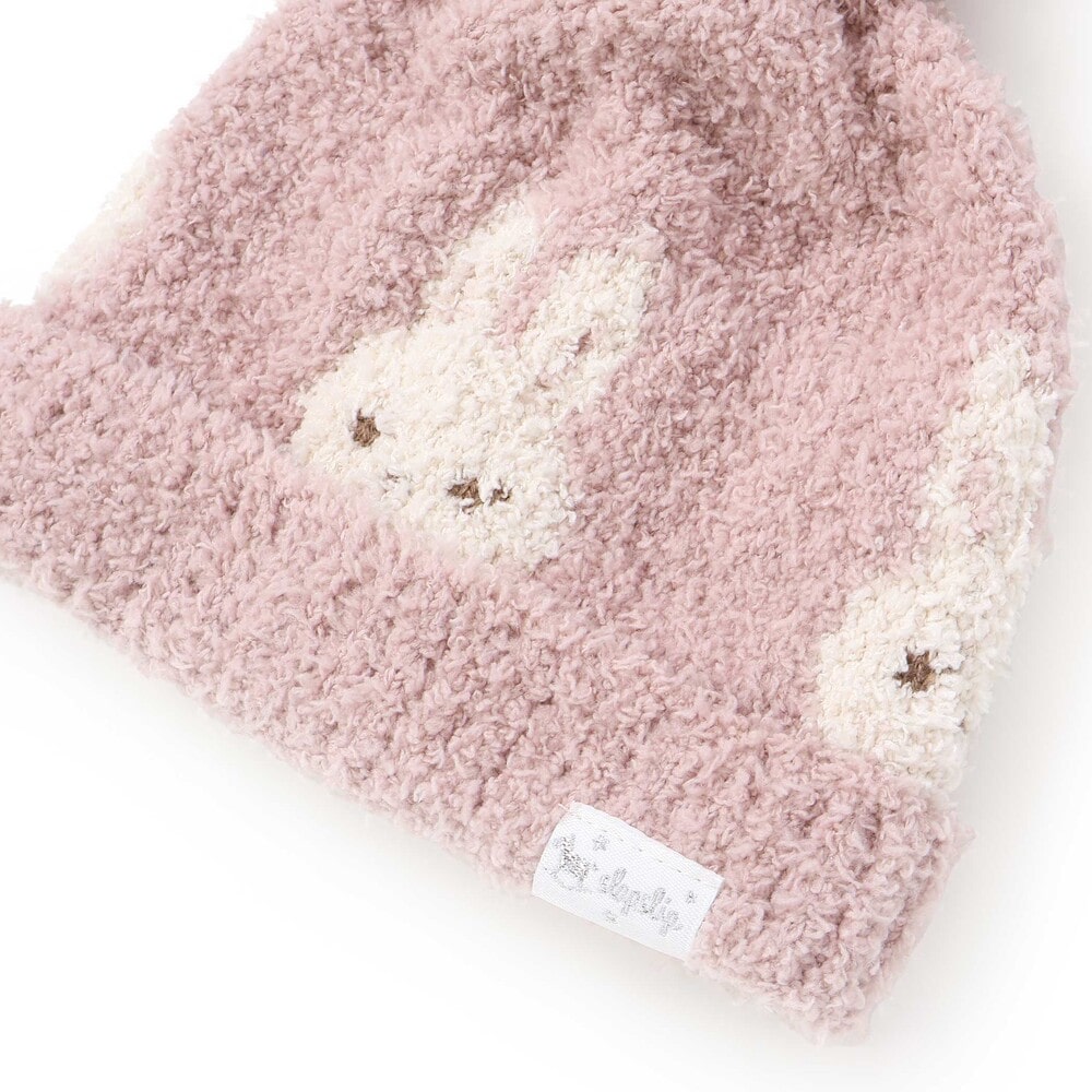 【ウサギ&ひつじモチーフ】耳付きブークレニット帽子ベビー(44~48cm) ピンク ワンサイズ