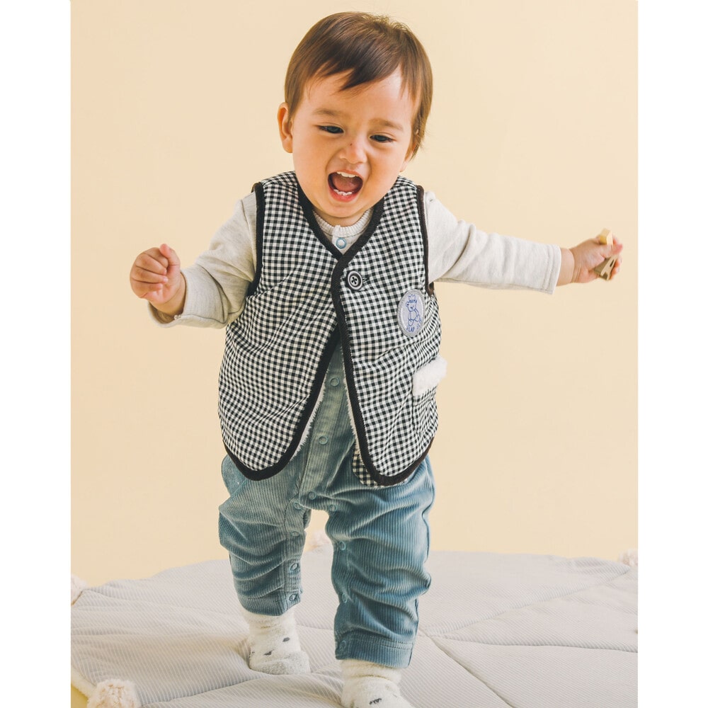 クッキー くま 刺繍 サロペット ドッキング ロンパース ベビー (60~80cm) ブルー 60cm