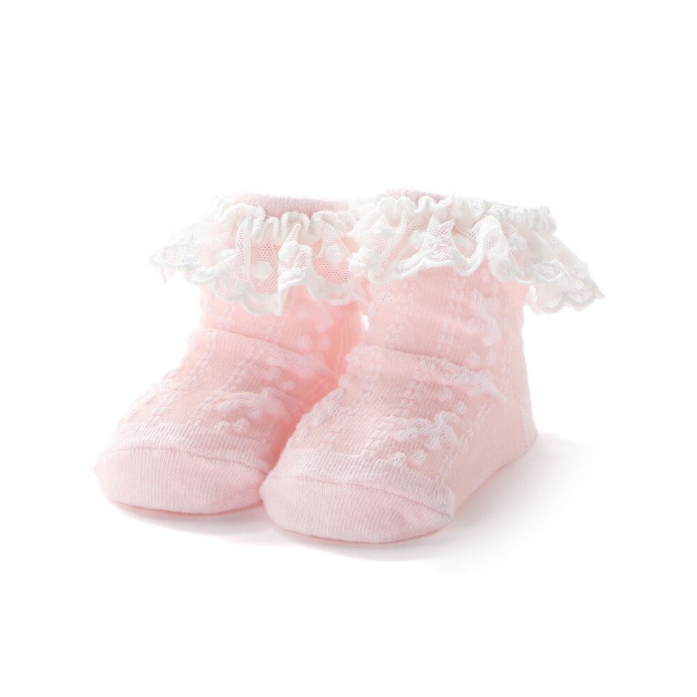 花モチーフ編みレースソックスベビー(9~12cm) オフホワイト ワンサイズ(9-12cm)