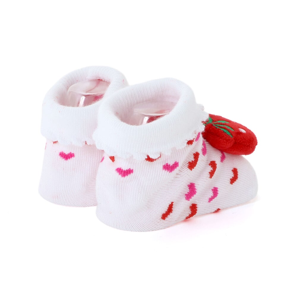 イチゴ・クマ・ハチモチーフ付きカップソックスベビー オフホワイト ワンサイズ