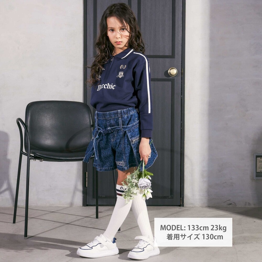 ミニ裏毛ハーフジップロゴ刺しゅうポロシャツ(110~150cm) グレー 110cm