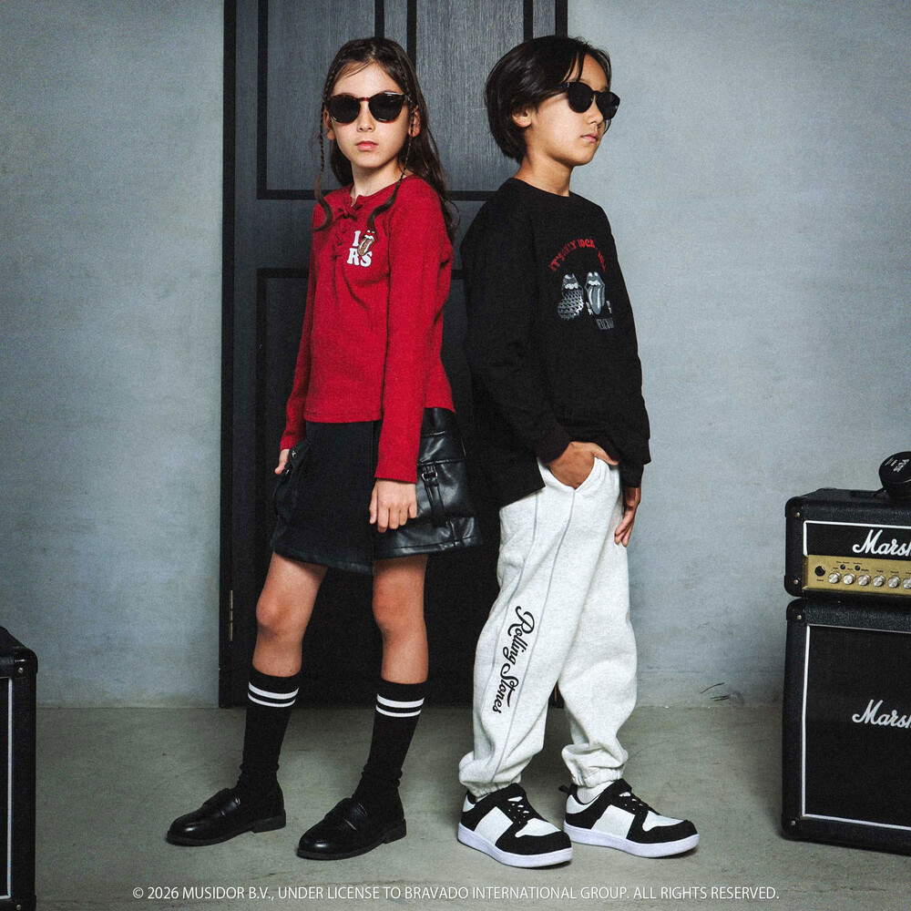 【ザ・ローリング・ストーンズxNEXCHIC】裏毛ラインパンツ(110~150cm) オフホワイト 110cm