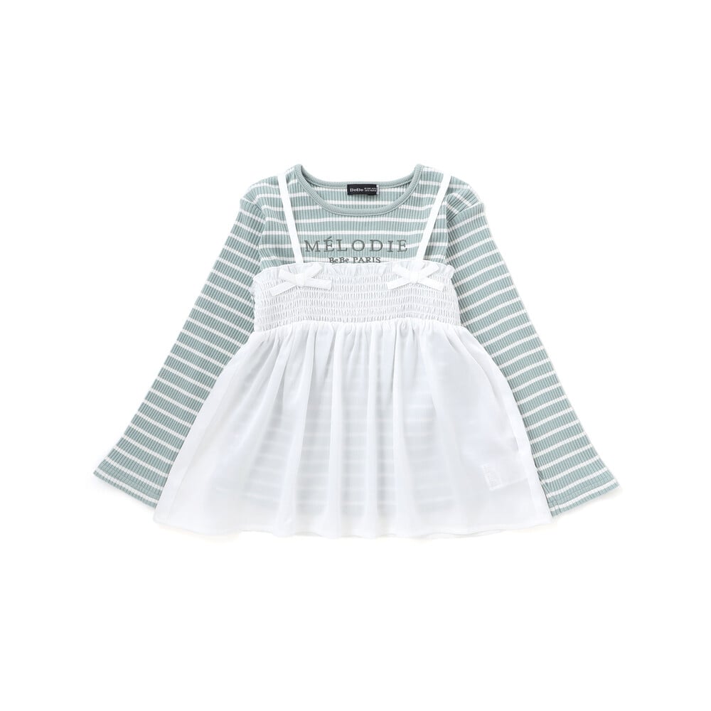 ラメジョーゼットシャーリングキャミ+リブボーダー長袖Tシャツセット(90~160cm) ホワイト 90cm