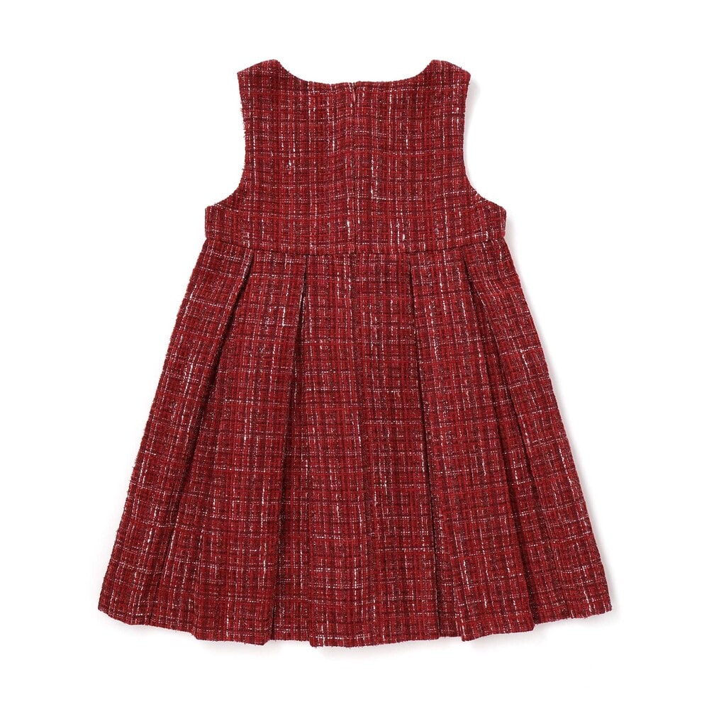 【お揃い】エタンセルラメツイードプリーツジャンパースカート(100~150cm) レッド系 100cm