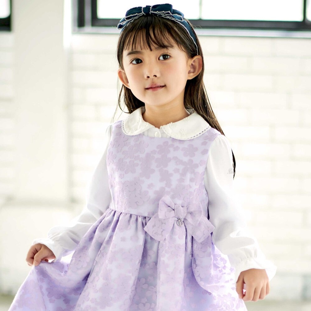 フローラルオパールプリントウエストリボンドレス(110~130cm) パープル系 110cm