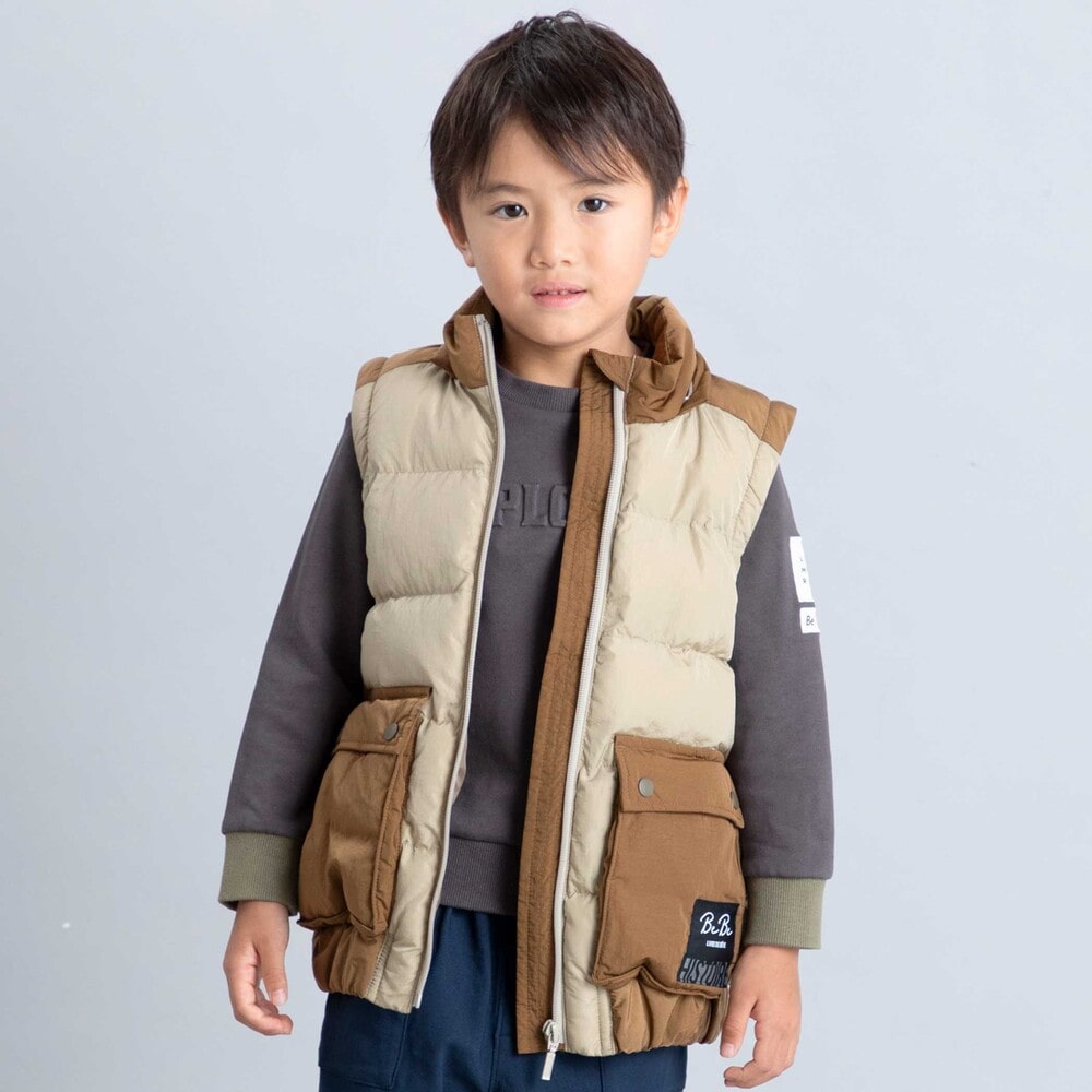 【撥水加工】配色タフタ4way中綿コート(90~150cm) ブルー 90cm