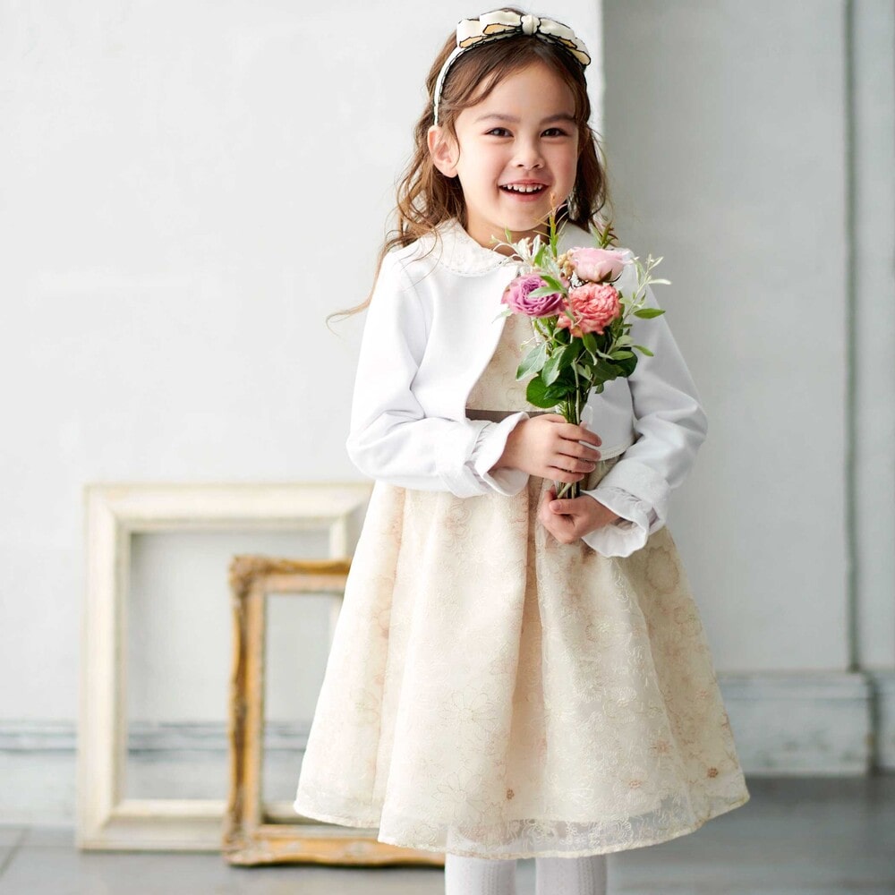 リップルポンチノーカラージャケット(110~130cm) ホワイト 110cm