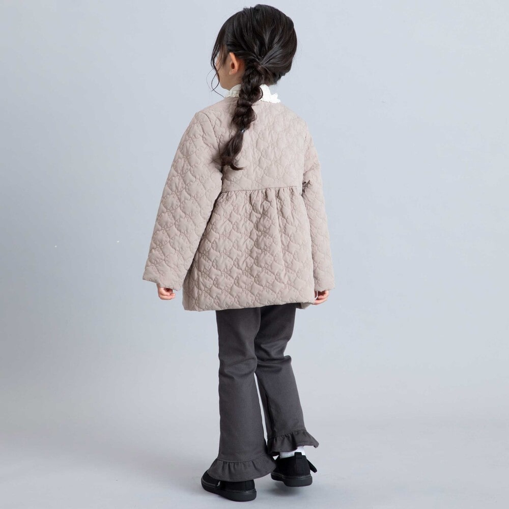 フラワーキルトタフタノーカラー中綿ブルゾン(90~150cm) ベージュ 90cm