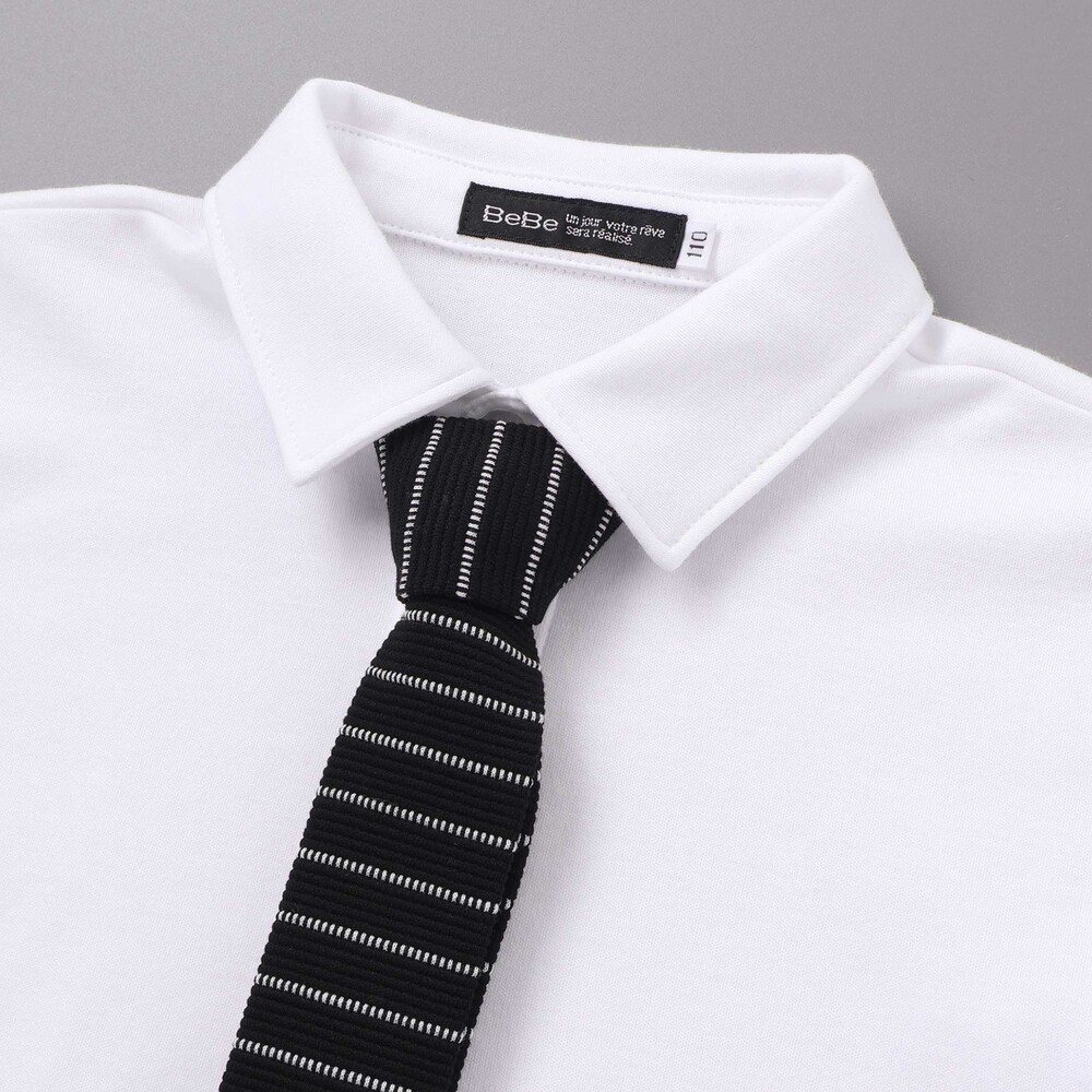 ニットタイ付きスムースストレッチ長袖シャツ(90~140cm) ホワイト 100cm