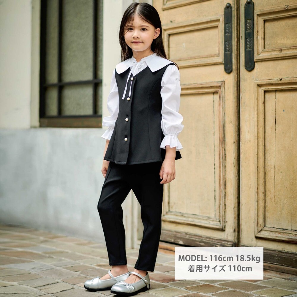 ストレッチウェザー付け襟キャンディスリーブブラウス(90~160cm) ホワイト 90cm