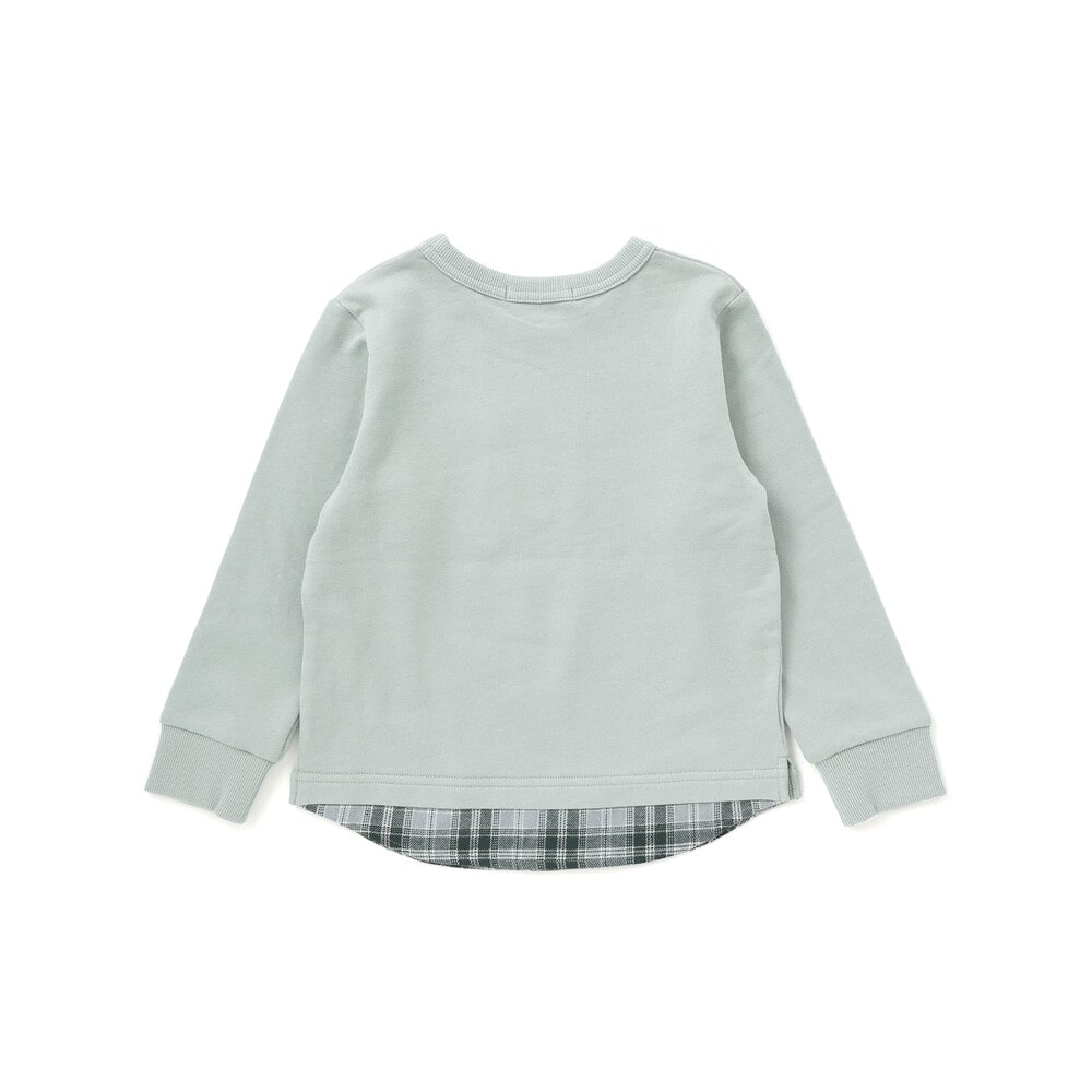 裾ネルチェック切り替えレイヤード風トレーナー (90~150cm) グリーン 150cm