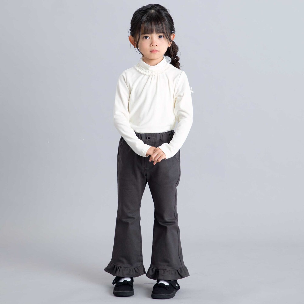 ストレッチツイル裾フリルロングパンツ(90~150cm) ブラック 90cm