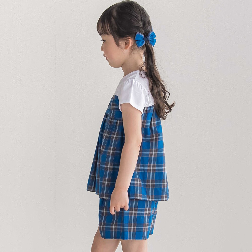 【お揃い】【神戸タータン×BeBe】チェックショートパンツ(90~160cm) ブルー系 90cm