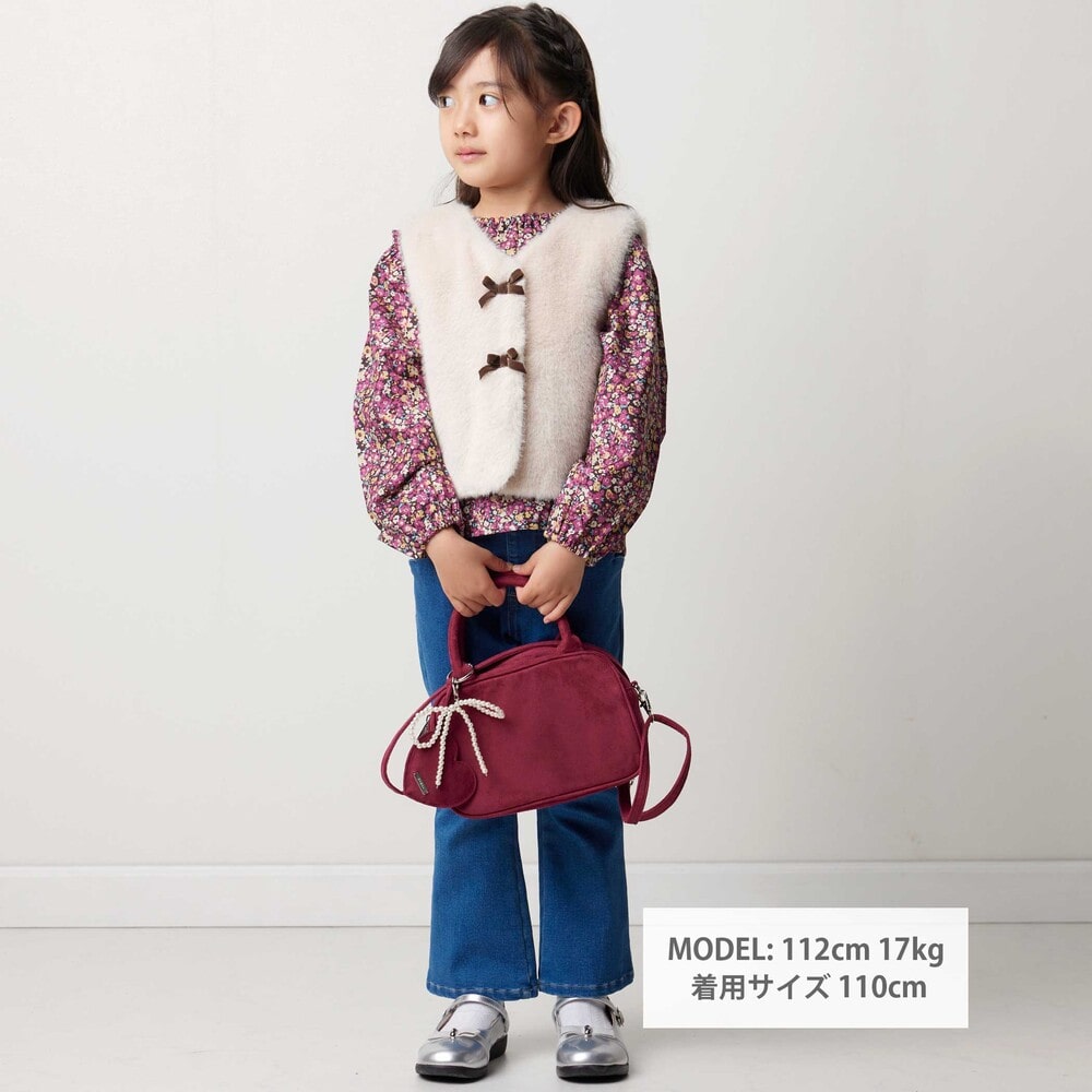 フェイクファーダブルリボンベスト(90~150cm) オフホワイト 90cm
