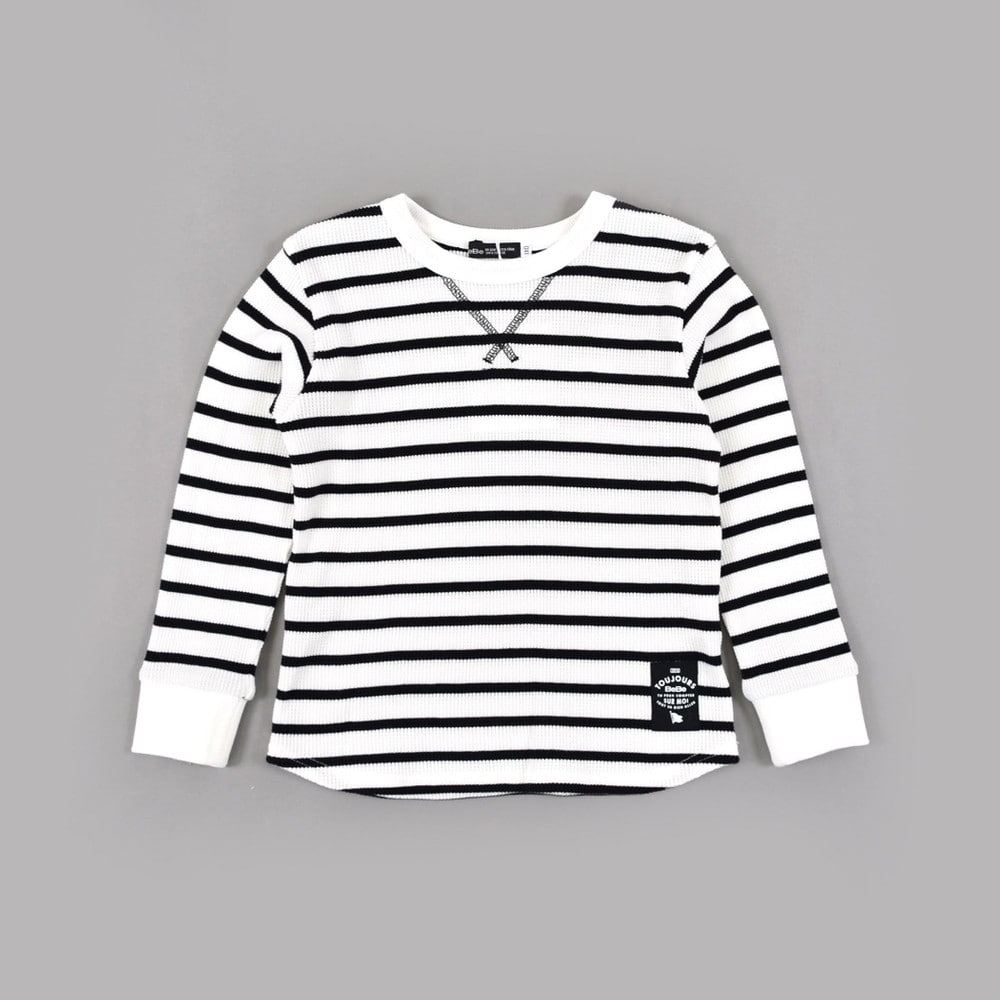 ワッフル コットン ロング スリーブ ボーダー Tシャツ(100cm~140cm) グレー系 130cm