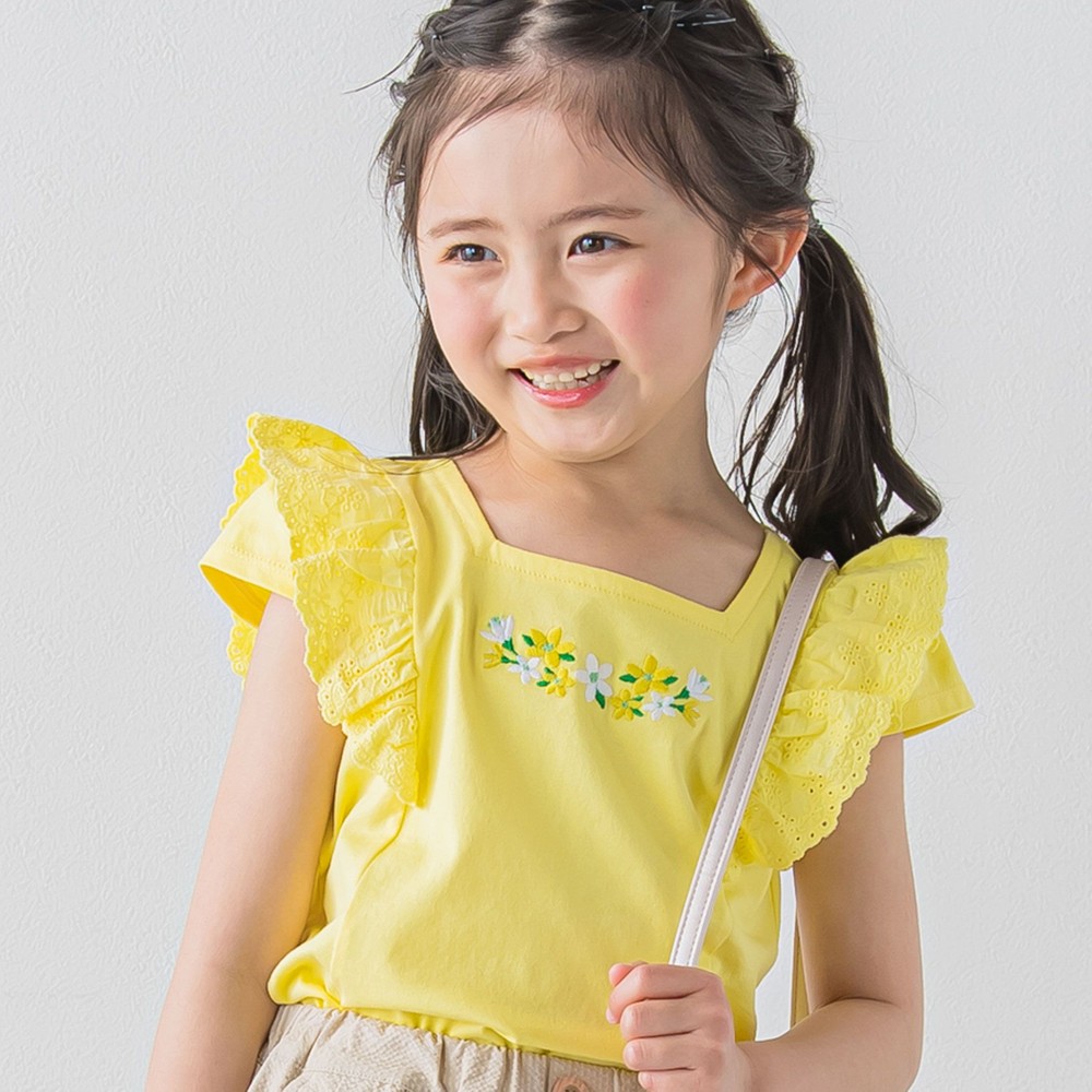 レースフリルお花刺繍Tシャツ(90~140cm)(90cm グリーン): トップス【べべモール公式】-子供服べべの公式通販サイト 「BEBE MALL」
