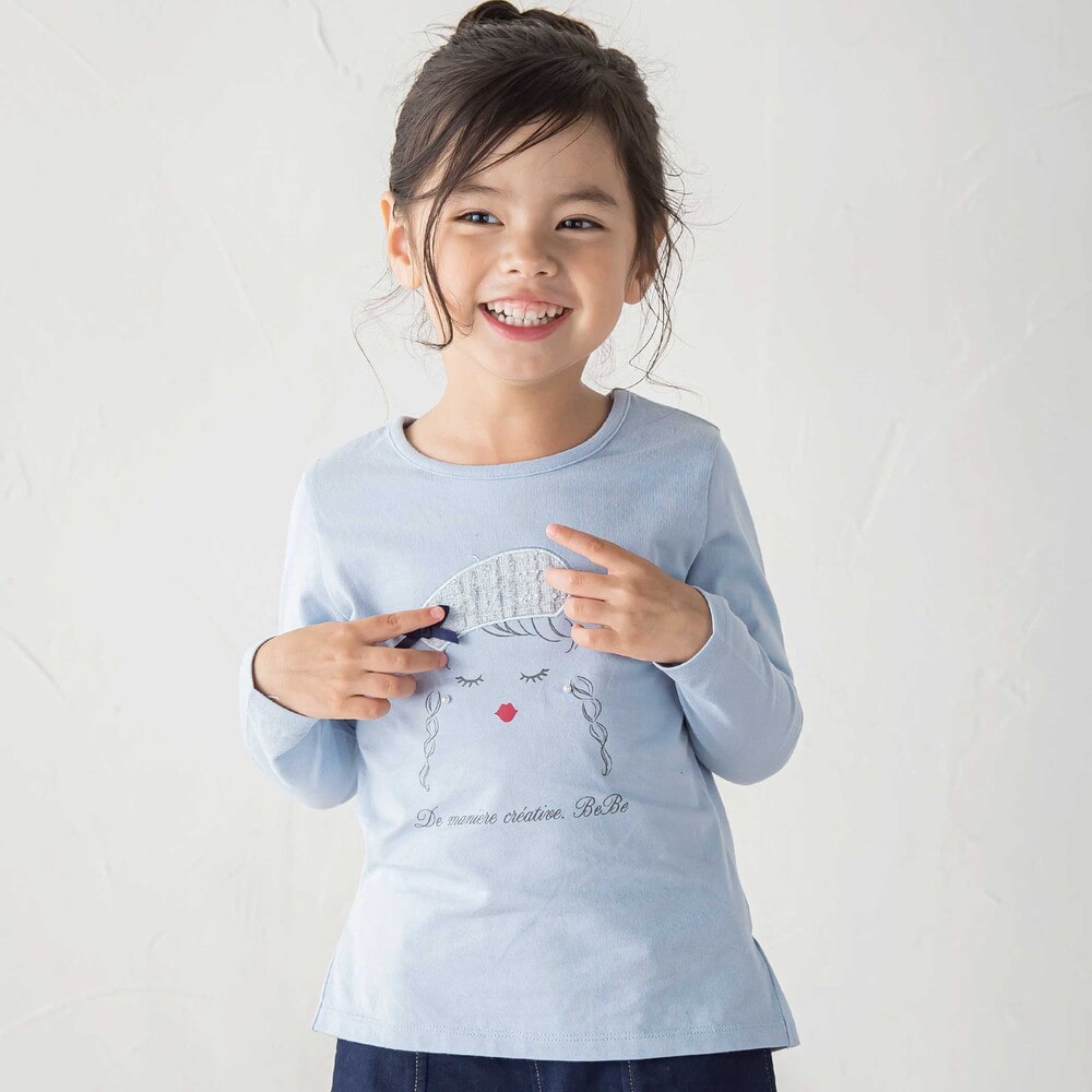 パリジェンヌツイードパッチバックフリル長袖Tシャツ(90~150cm) ブルー 90cm