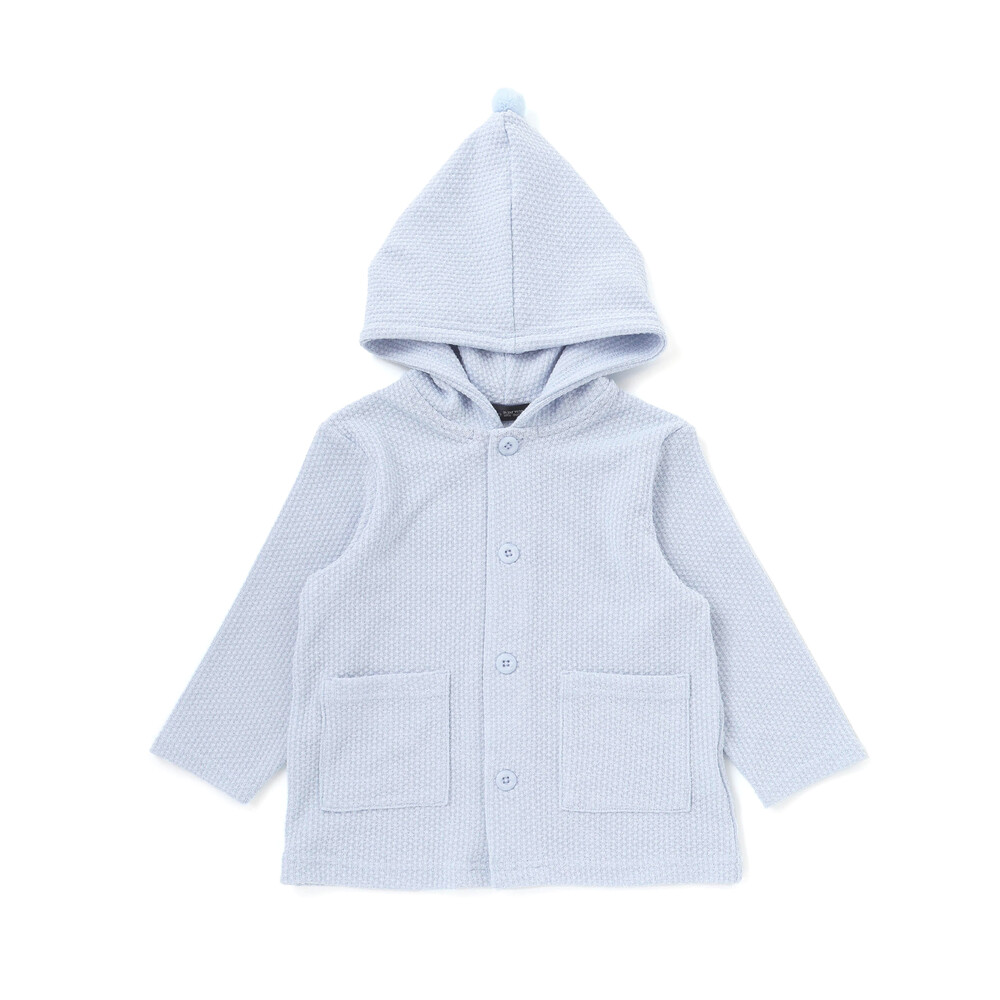 メランジワッフルポンポンフード付き長袖カーディガン(80~100cm) ブルー 80cm