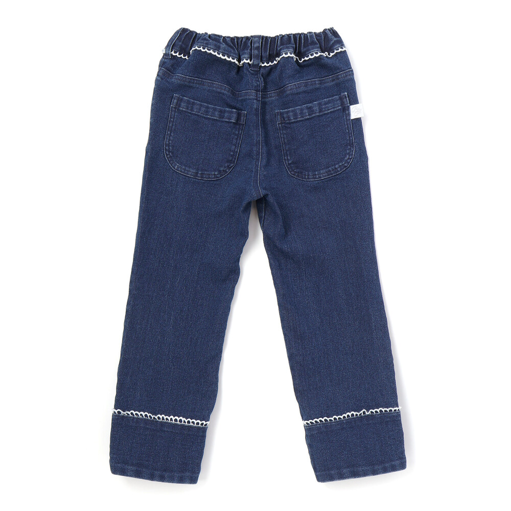 【限定商品】レースストレッチデニムロングパンツ(95~150cm) ネイビー 95cm