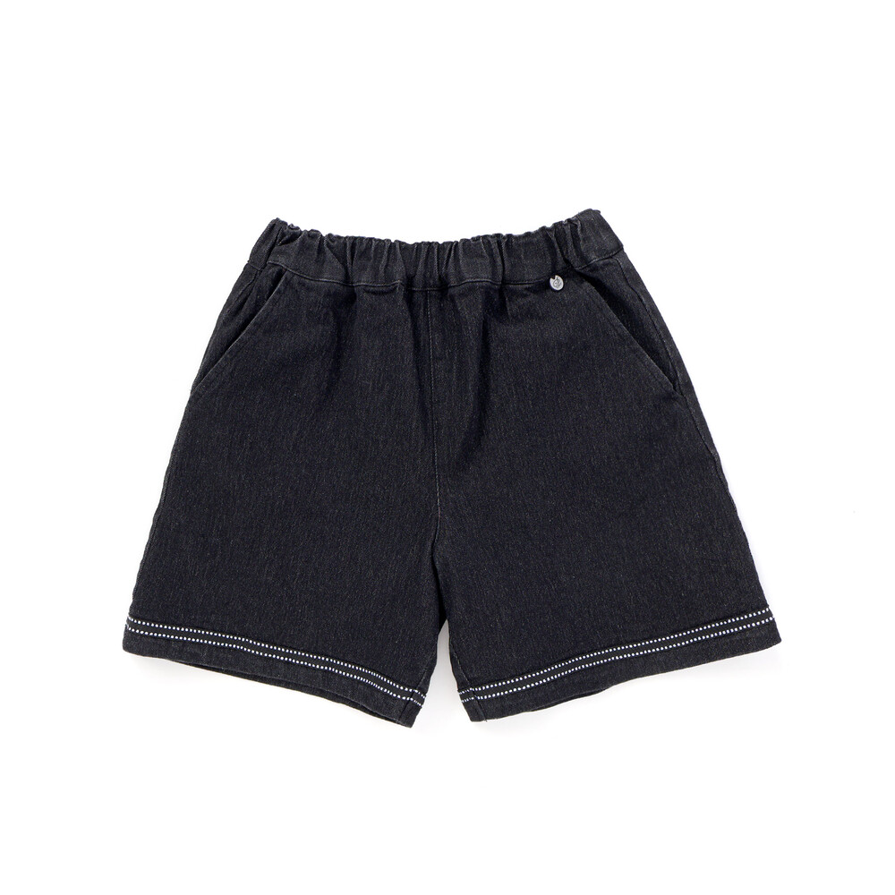 裾ステッチリボンデニムショートパンツ