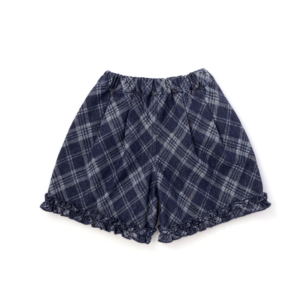 【限定商品】チェック柄デニムキュロットパンツ(95~150cm) ネイビー 95cm