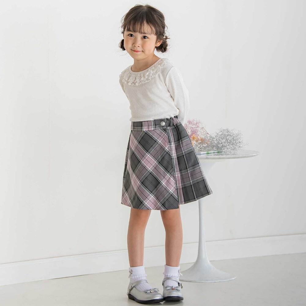 【限定商品】チェック巻きスカートキュロット(95~160cm) ブルー系 95cm
