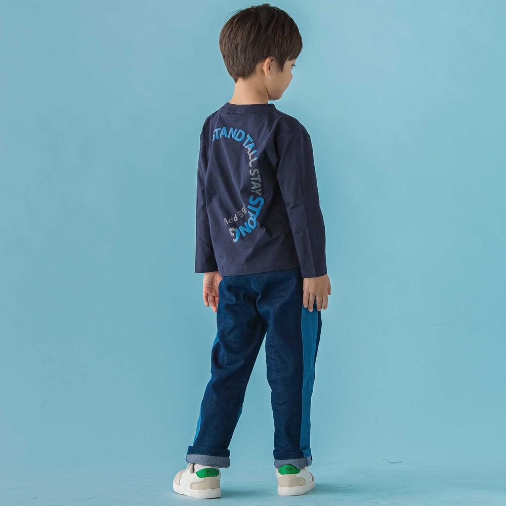 【限定商品】天竺プリントラウンドロゴロングTシャツ(95~160cm) ネイビー 95cm