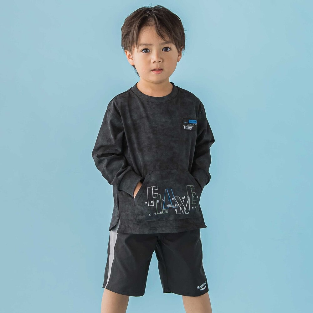 【限定商品】カンガルーポケットロングTシャツ(95~150cm) ブラック系 95cm