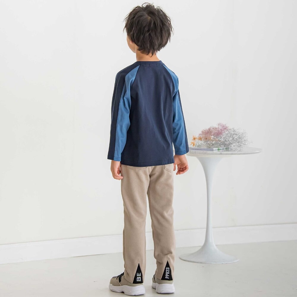 【限定商品】配色切り替えラグランロングTシャツ(95~150cm) ブラック系 95cm