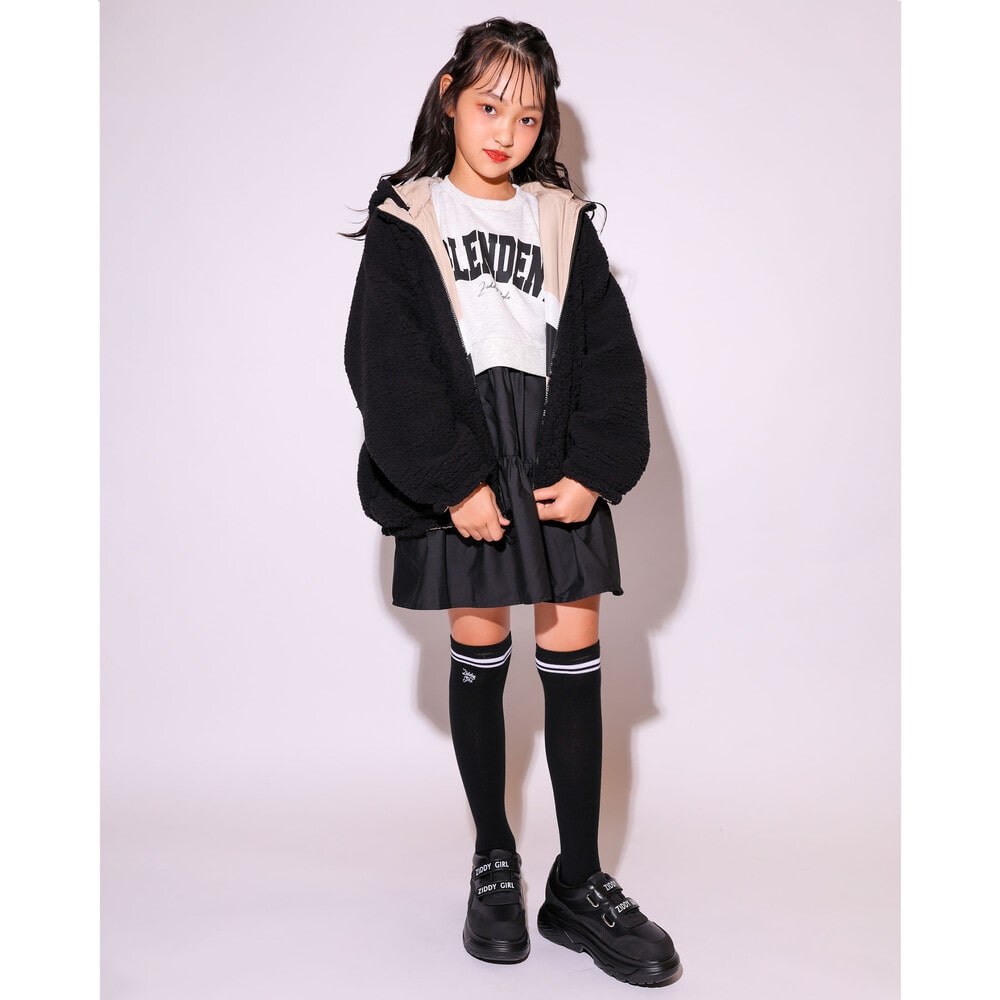 【ニコ☆プチ掲載】 ライン 入り タフタ 裏 ボア リバーシブル 長袖 パーカー (130~160cm) ピンク 130cm