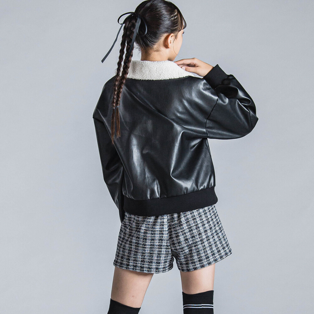 【 ニコ☆プチ 掲載 】ボア襟フェイクレザージップアップブルゾン(130~160cm) ブラック 130cm