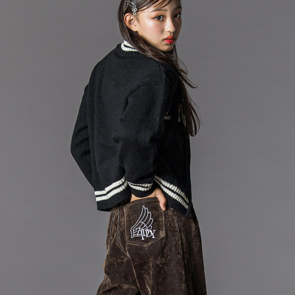 フロッキーワイドデニム(130~160cm) ブラウン 130cm