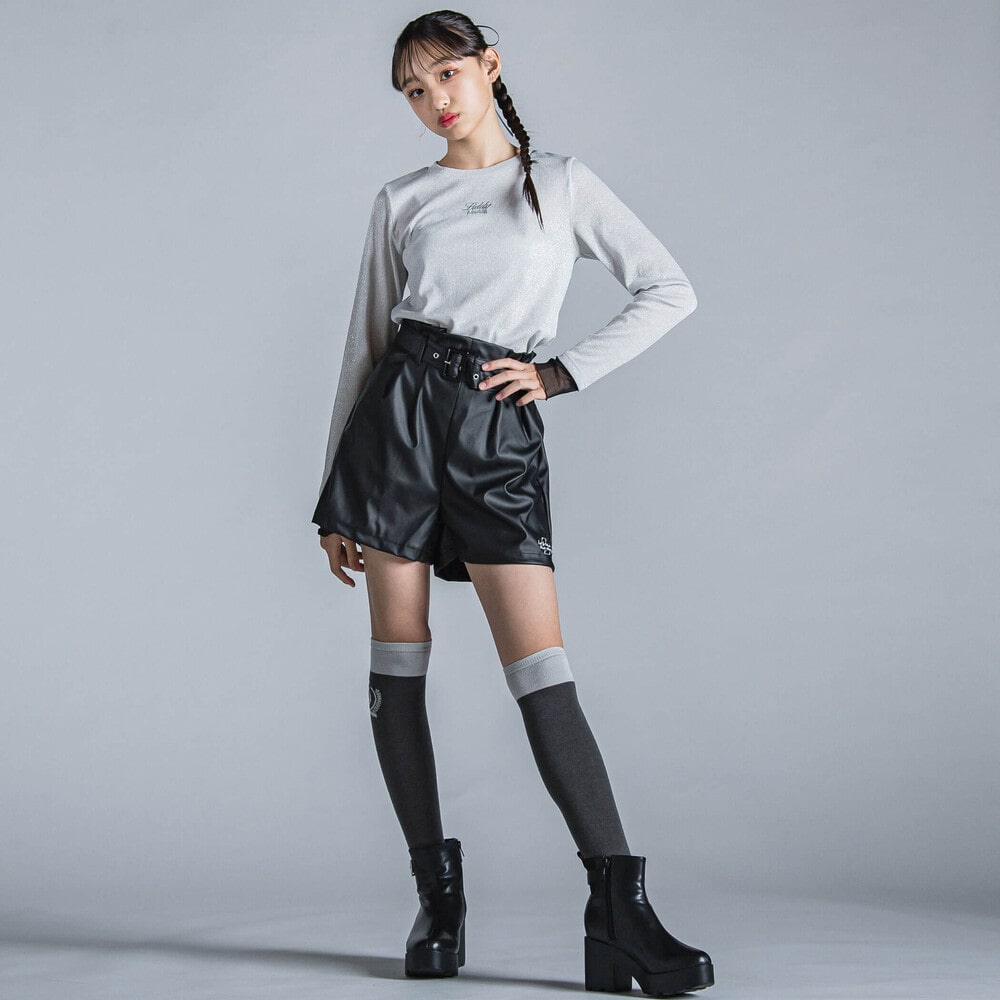 ベルト付きフェイクレザーショートパンツ(130~160cm)(130cm