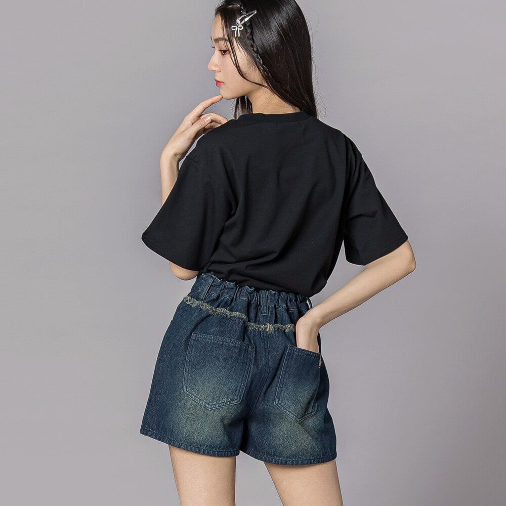 ラインストーンショートデニムパンツ(130~160cm) ネイビー 130cm