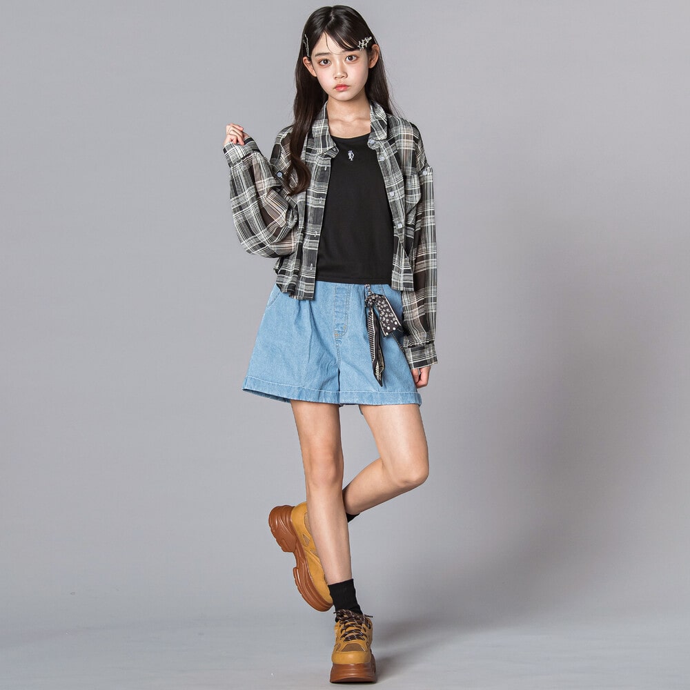 バンダナ付きデニムショートパンツ(130~160cm) ネイビー 130cm