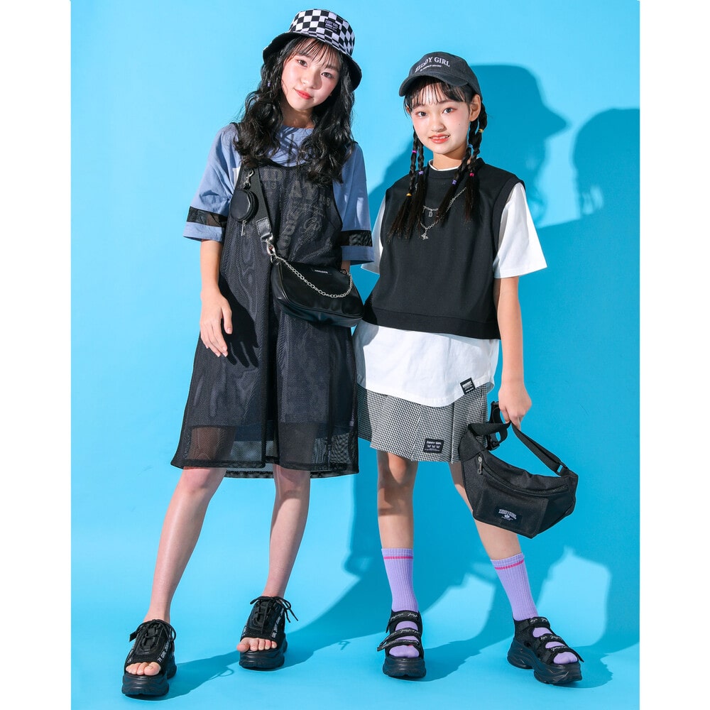 【 ニコ☆プチ 4月号 掲載 】 ネックレス付き ベスト レイヤード風 Tシャツ (130~160cm) ブラック 130cm